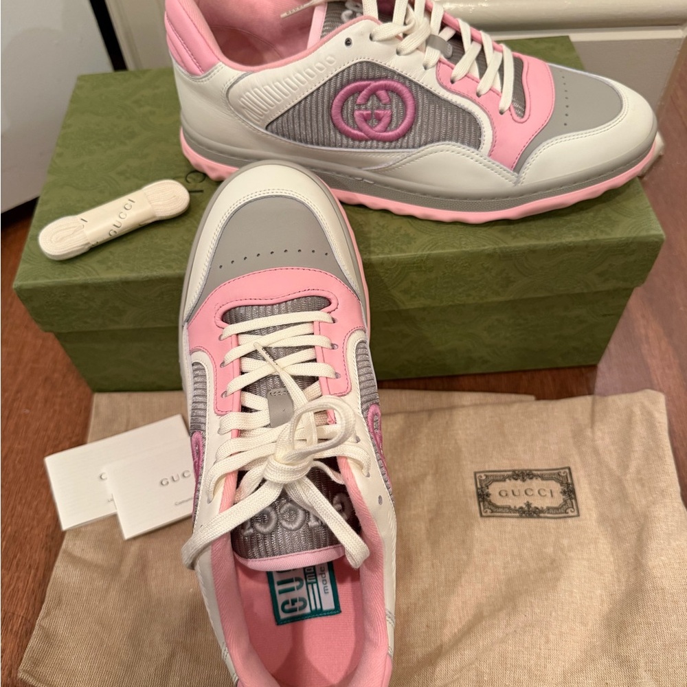 Gucci Mac80 Pink & Grey Calfskin Leather Sneakers - Picture 6 of 16